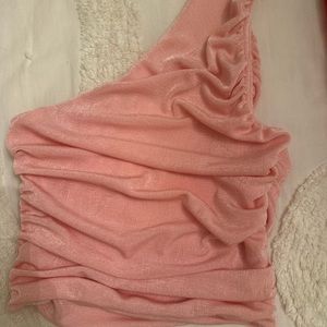 Pink one shoulder crop top size xs